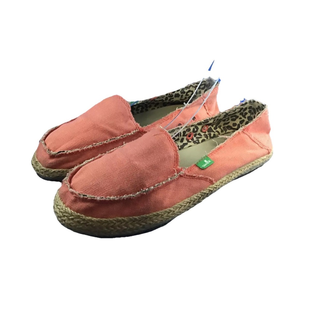 Sanuk Womens Size 7 Pink Loafers Fiona Sidewalk Surfers Frayed Seems Espadrille